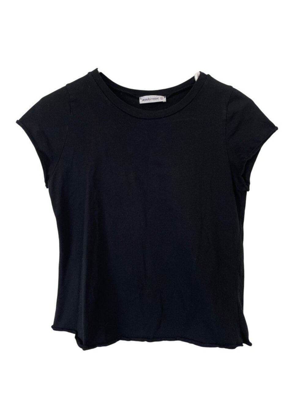 Wasabi + Mint Baby Tee Small Crewneck Cap Sleeve Solid Black Casual Essentials